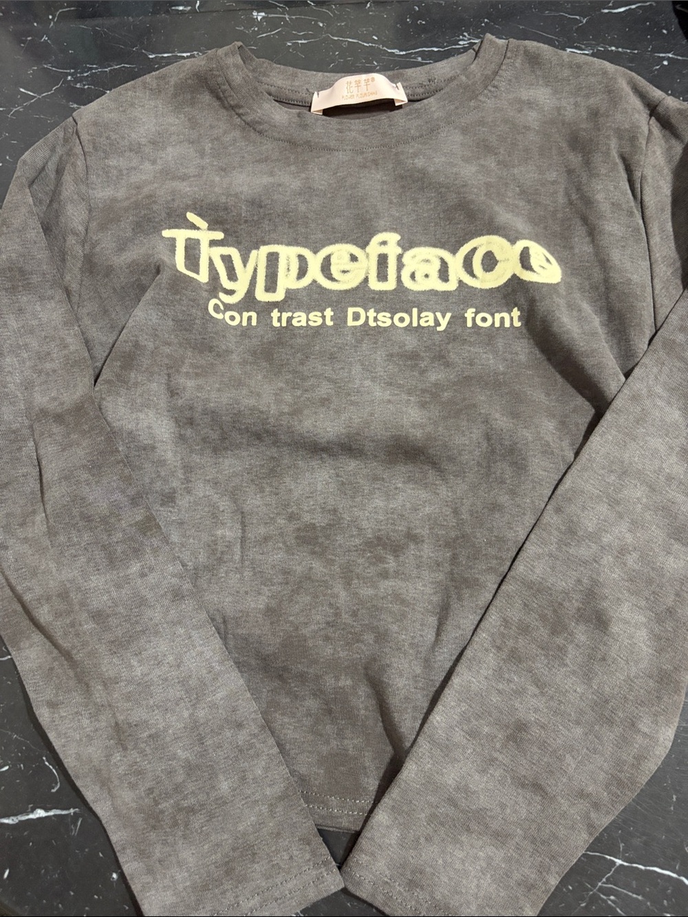 Women’s Gray/Black Graphic Long-Sleeve Shirt with Yellow Print
